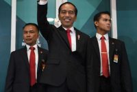 Presiden Joko Widodo saat pembukaan Asian Games 2018  di Stadion Utama Gelora Bung Karno, Senayan, Jakarta, Sabtu (18/8). INASGOC