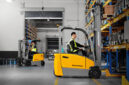The new Jungheinrich EFG M Series electric counterbalance forklift in operation.